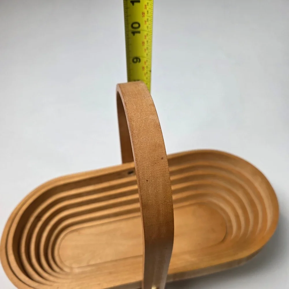 Vintage Oakwood Collapsible Oval Basket Handle Country Farmhouse 12 1/2 by 7 in
